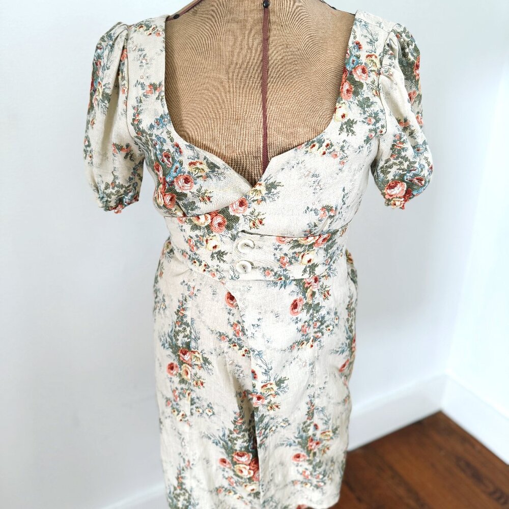 Custom Vintage-Inspired Floral Puff Sleeve Wrap Dress • Size 2-4